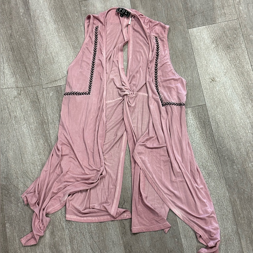 POL Embroidered Pearls Open Front Sleeveless Cardigan main image 1